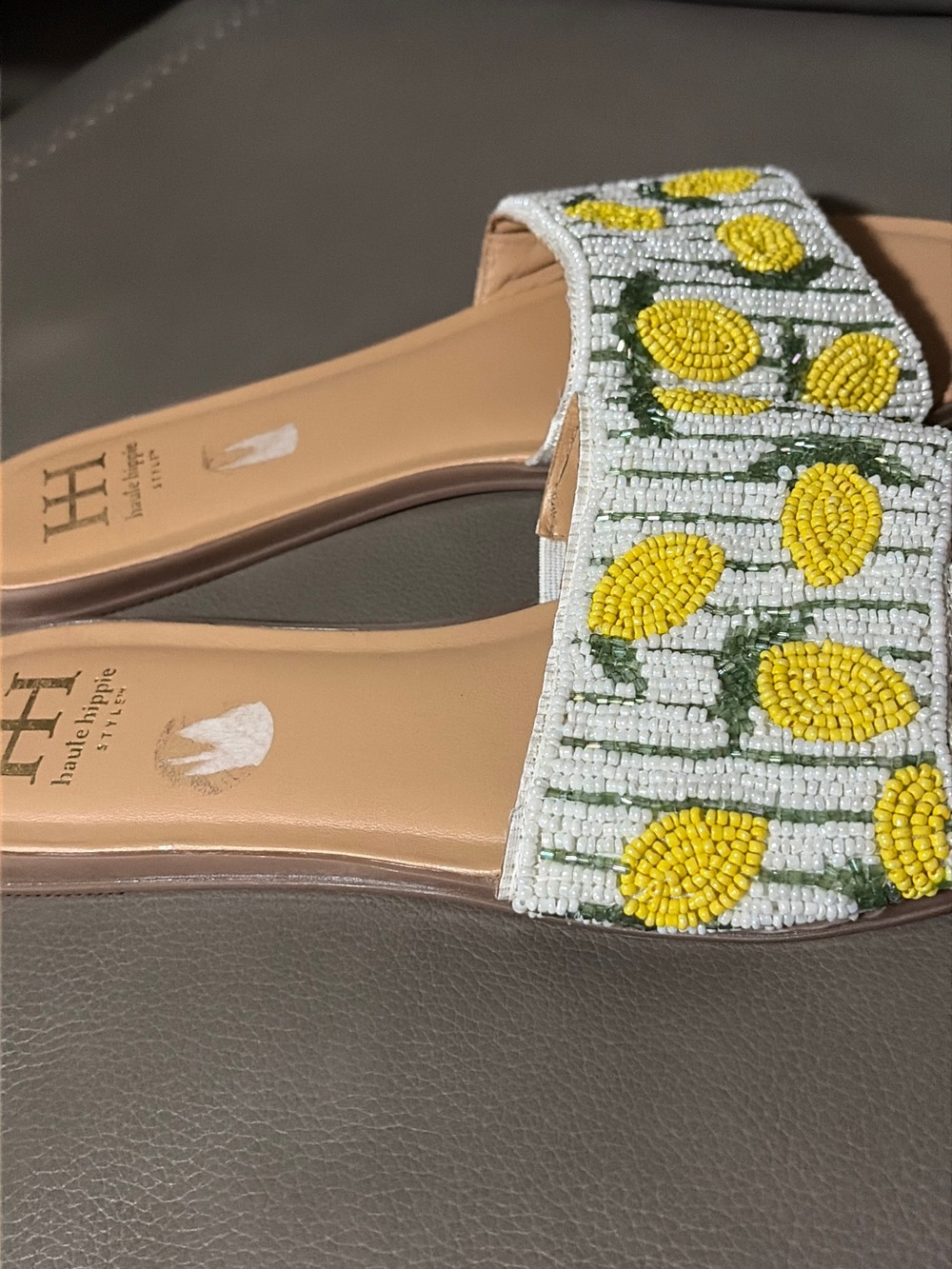 Haute Hippie Yellow lemons Beaded Slide Sandals - Women's - Picture 3 of 7